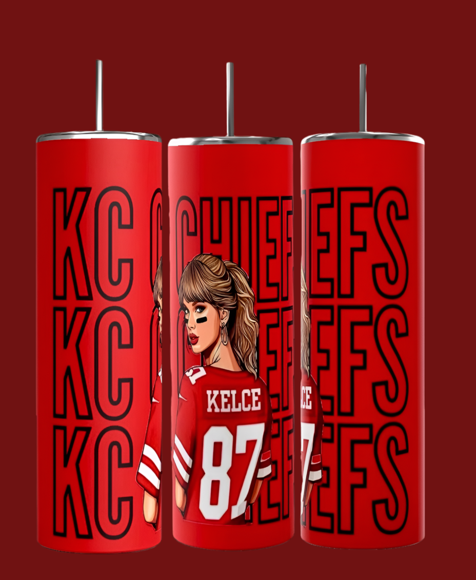 87 Chiefs - Taylor Swift - Travis Kelce 20oz Skinny Tumbler -Sleek, Customizable, and Perfect for On-the-Go