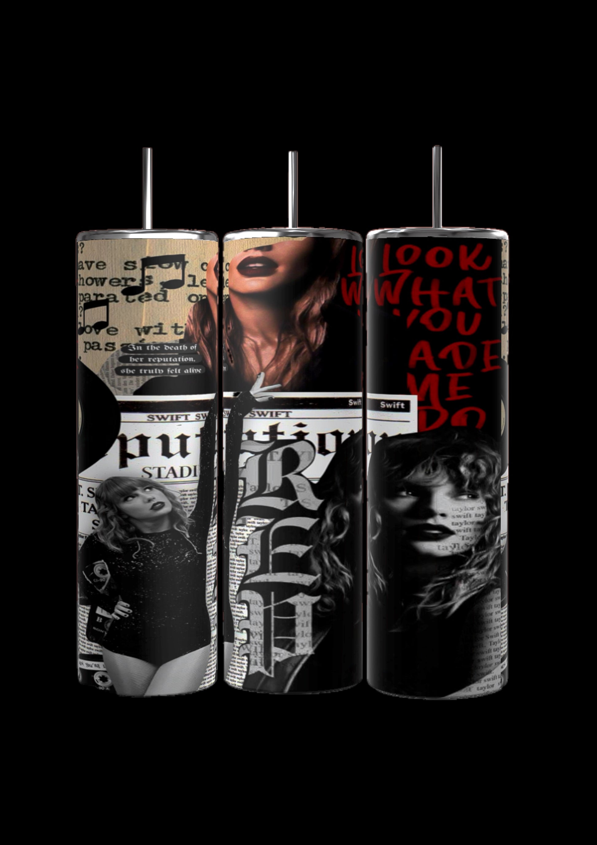 Three Tea Bridgerton 20oz Stainless Steel Tumblers by Kreative Kreationz are shown. The left two display silhouettes of women, flowers, and the text "Spill the Tea - Lady Whistledown’s Society Papers - Extraordinary People, Extraordinary News." The right tumbler features a large pink ribbon and bow design. Each tumbler includes a reusable straw.