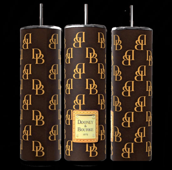 Three sophisticated 20oz tumblers, adorned with brown designs and gold 