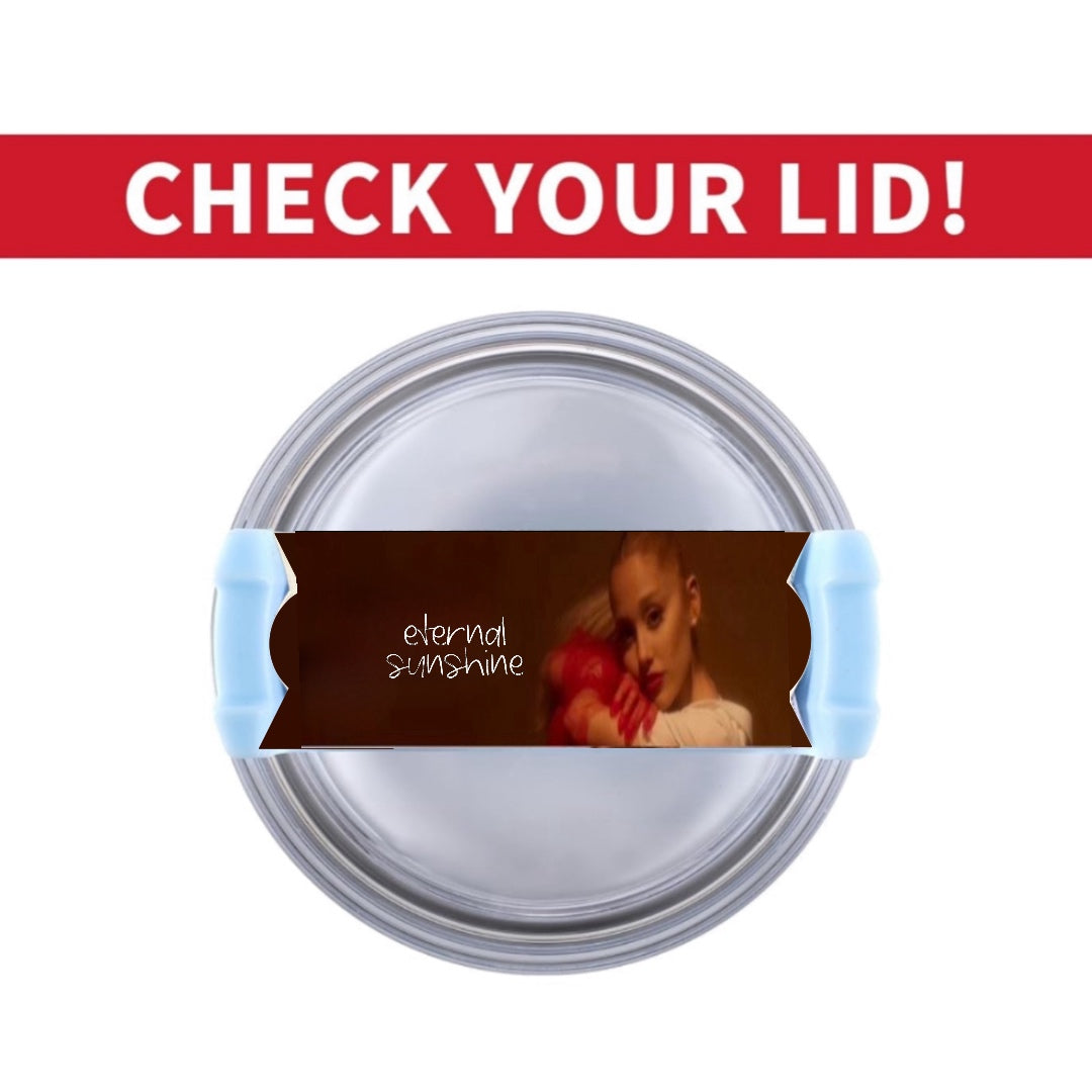 Three cylindrical containers are topped with images resembling Kreative Kreationz's Ariana Grande Stanley lid Plate/Toppers. The top container has an image labeled "Sweetener," featuring a woman wearing a headwrap. The two bottom containers showcase different images of a woman; one in a red-themed art style and the other in soft tones.