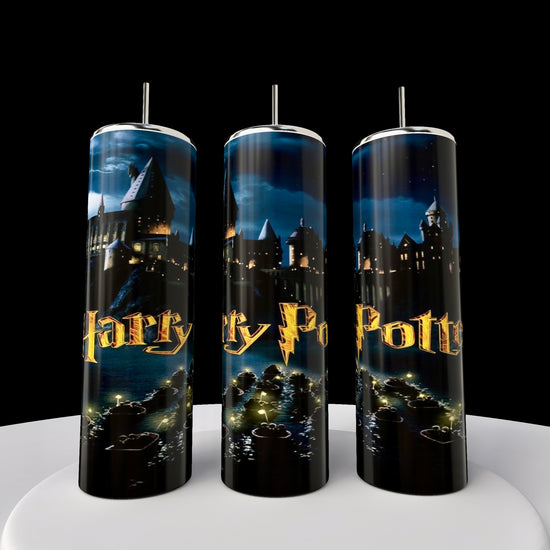 The Kreative Kreationz Harry Potter Tumbler collection features three enchanting 20 oz skinny tumblers with a nighttime castle design and 