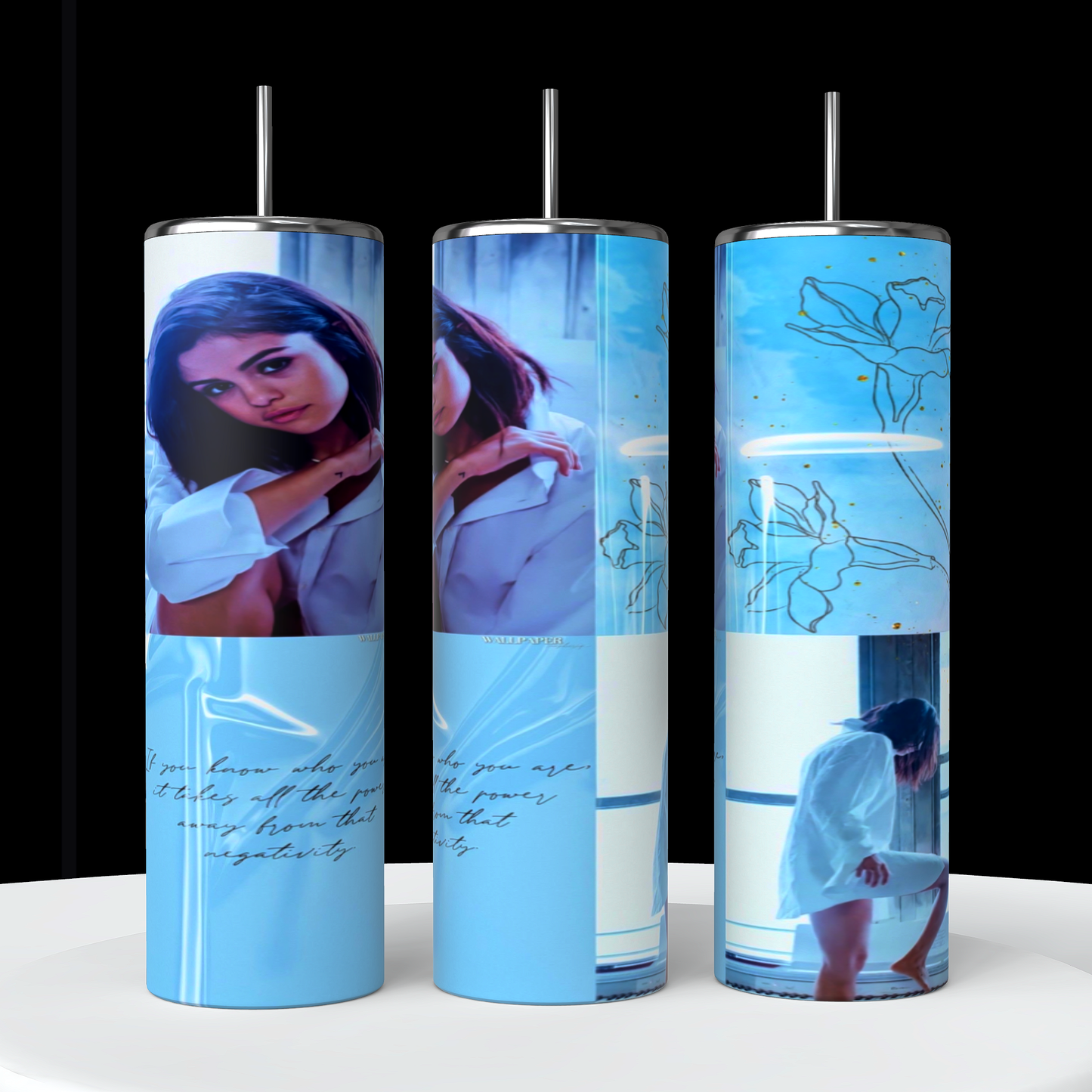 Selena Gomez Blue Collage 20oz Stainless Steel Tumbler