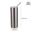 The Red Bull Stainless Steel 20oz Tumbler by Kreative Kreationz is designed to stand upright and features a spill-proof lid along with a metal straw. It offers a capacity of 20 oz (600 ml) and measures 20.3 cm (7.9 inches) in height and 7.3 cm (2.8 inches) in width.