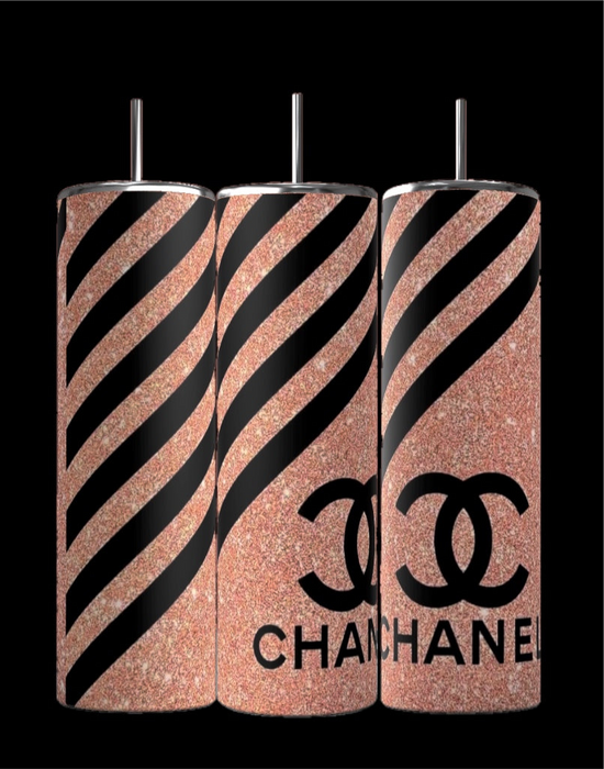 Chanel Pink Stripe 20oz Skinny Tumbler