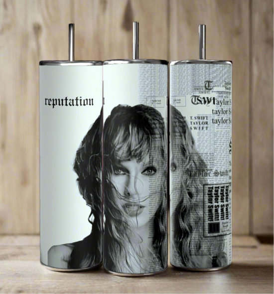 Three Tea Bridgerton 20oz Stainless Steel Tumblers by Kreative Kreationz are shown. The left two display silhouettes of women, flowers, and the text 