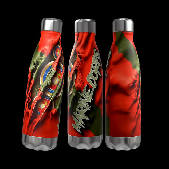 Three Military Series 16 oz Aluminum Waterbottles by Kreative Kreationz, featuring a blue and white space-themed design with the text 