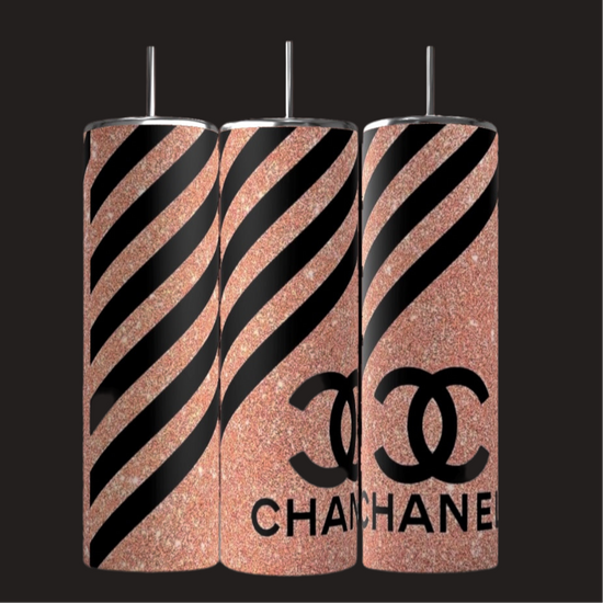 Chanel Pink Stripe 20oz Skinny Tumbler