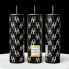 A stylish Dooney and Bourke - Black 20oz Tumbler by Kreative Kreationz is shown, featuring a black design with repeating white 