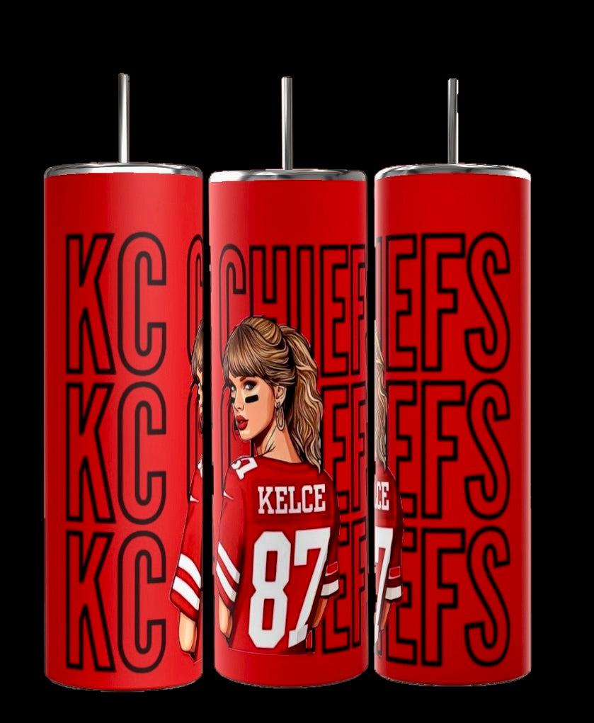 87 Chiefs - Taylor Swift - Travis Kelce 20oz Skinny Tumbler -Sleek, Customizable, and Perfect for On-the-Go