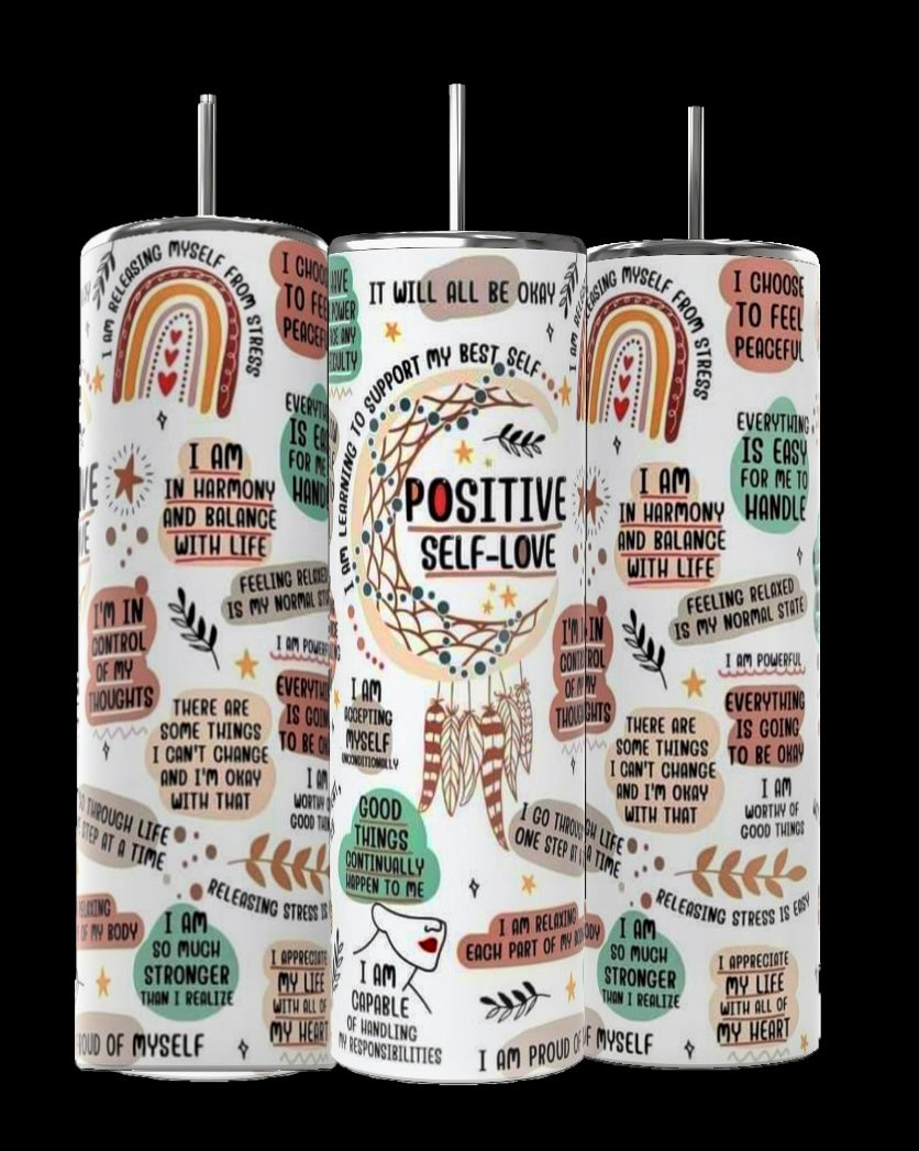 Positive Self Love Affirmations 20oz Skinny Tumbler