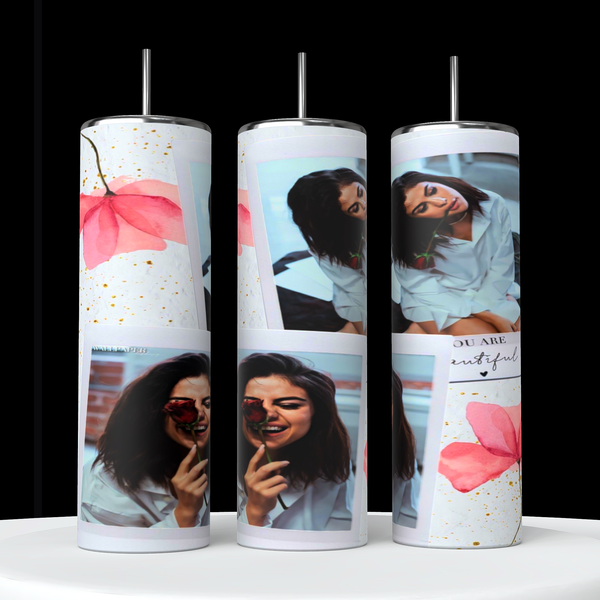 Vaso de acero inoxidable de 20 oz con collage de coral de Selena Gomez