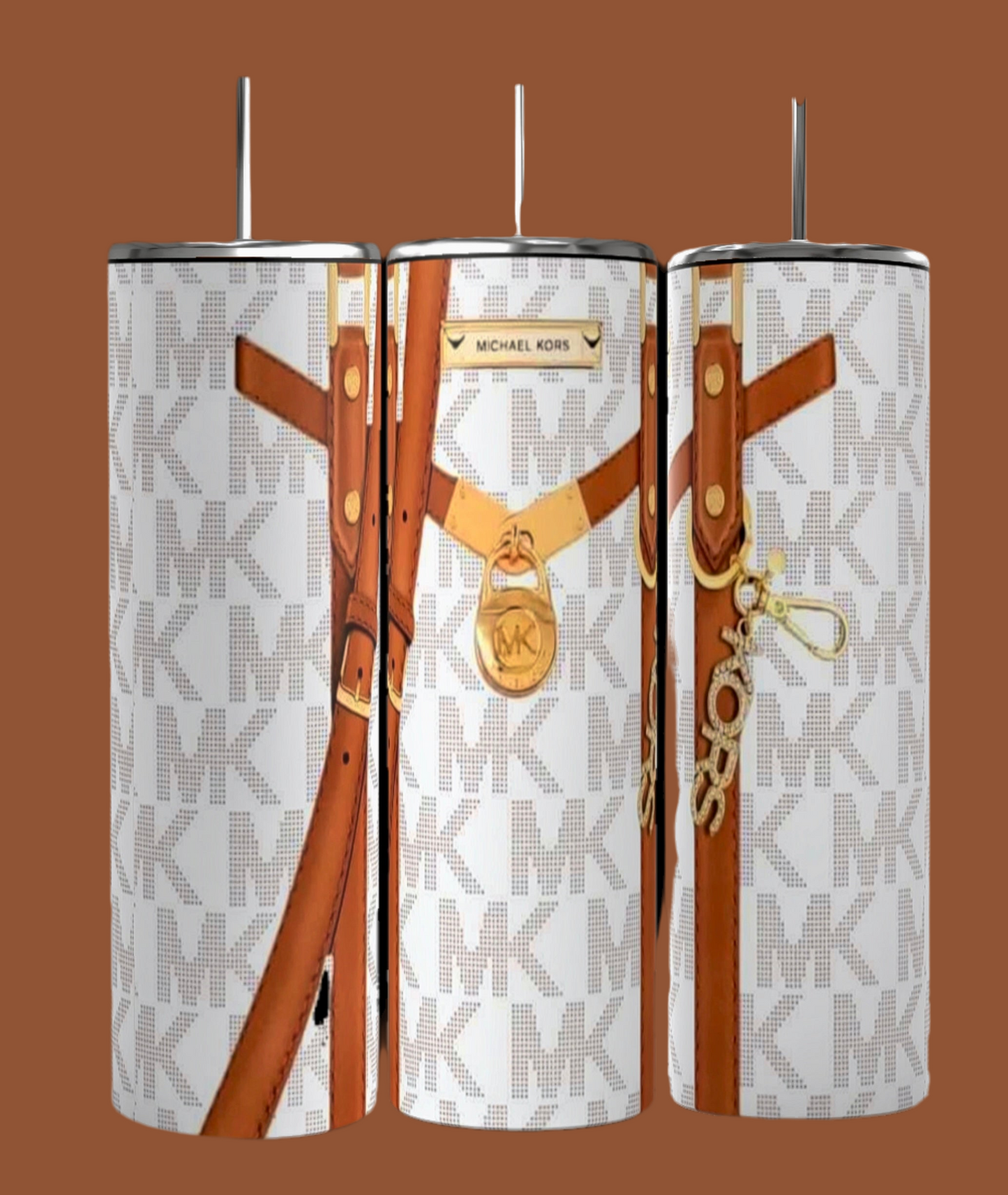 Michael Kors Design Inspired White and Brown 20oz Tumbler