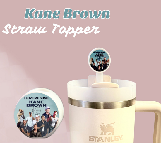 A Kreative Kreationz's Kane Brown Straw Topper, featuring a circular image of people and 