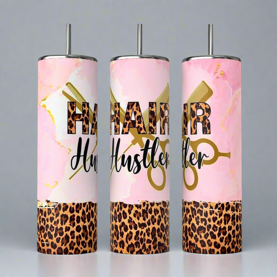 Kreative Kreationz's Hairstylist Collection 20oz Tumblers come in vibrant pink, gold, and leopard prints. Featuring 