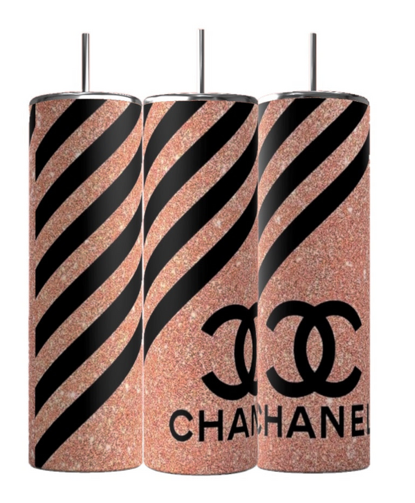 Chanel Pink Stripe 20oz Skinny Tumbler