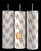 The D&B - White 20oz Tumblers by Kreative Kreationz feature an elegant design with a white background adorned by a brown 