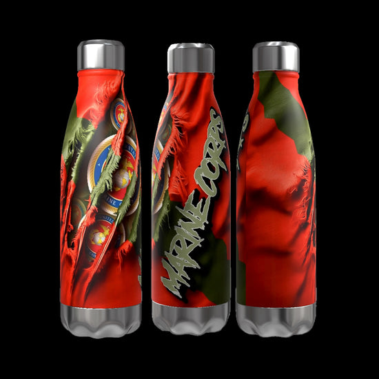 Three Military Series 16 oz Aluminum Waterbottles by Kreative Kreationz, featuring a blue and white space-themed design with the text 