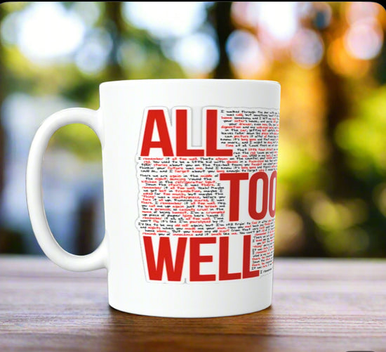 Taza de cerámica de Taylor Swift con la letra de ALL TOO WELL de la era RED