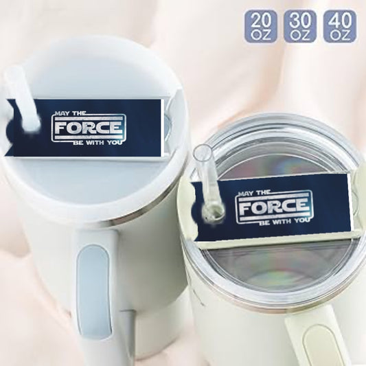 Kreative Kreationz offers insulated tumblers labeled "May the Force be with you," ideal for Star Wars fans. Available in 20 oz, 30 oz, and 40 oz sizes, they feature handle designs and a Stanley lid topper—your perfect travel companions across the galaxy!.