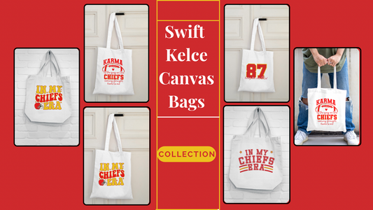 Collection of Taylor Swift and Travis Kelce Canvas Bags